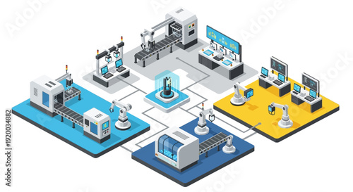 Industrial Automation Process with Robots and Machines.