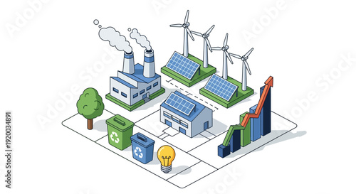 Sustainable Energy Sources and Eco-Friendly Practices Illustration.