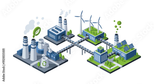 Industrial transformation towards sustainable energy and eco-friendly practices.