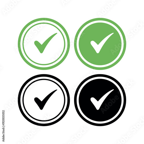Four checkmarks in green and black circles symbolize approval and success