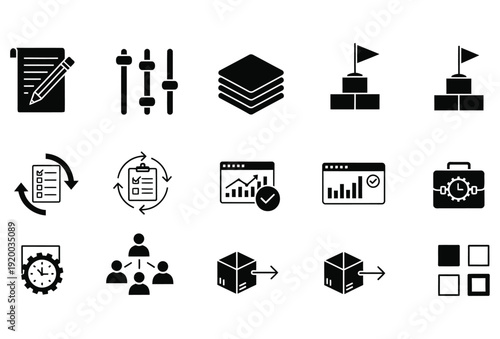 Business Project Management Icons Set Glyph Vector Pack