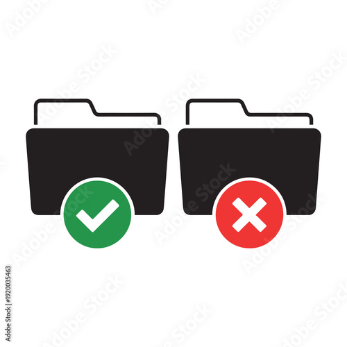 Black folders show approval and rejection with green check and red x symbols