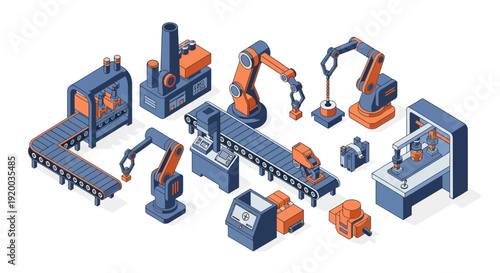 Industrial machinery and robotic equipment assembly line.