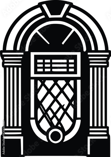 Retro Jukebox Vector Illustration - Vintage Music Machine Icon, Black and White Graphic for Nostalgic Designs, Retro Party, Music Events, and Vintage Branding