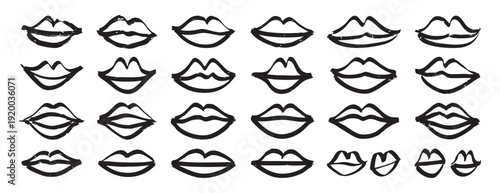 Woman Lips doodle hand drawn element set. lips Crayon chalk drawing textured brush set