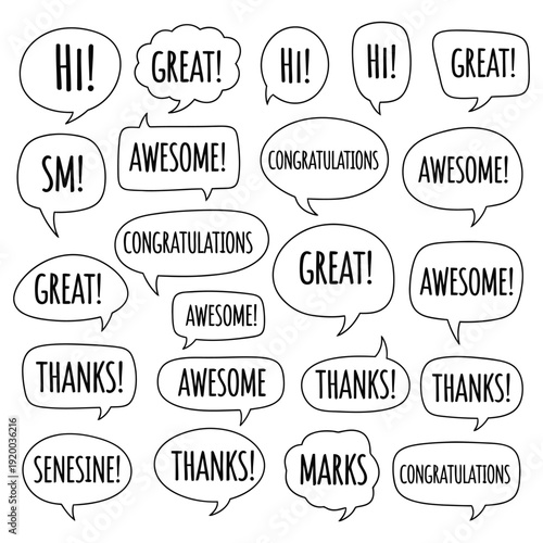 Collection of congratulations and appreciation speech bubbles