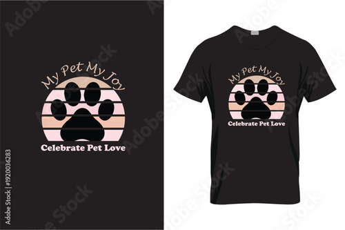 Pet memorial t-shirt design with paw prints and celebratory text