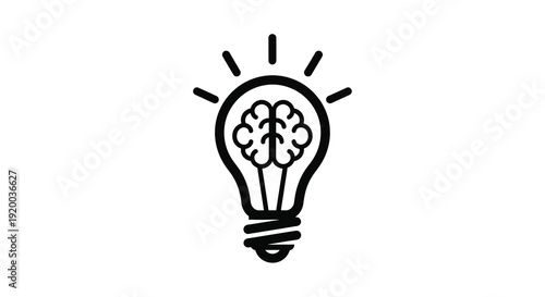 Lightbulb containing a brain a concept of thought silhouette