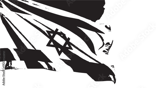 Israeli Flag Silhouette with Dramatic Shadows in Monochrome Minimalist Style on White Background for Patriotic Design