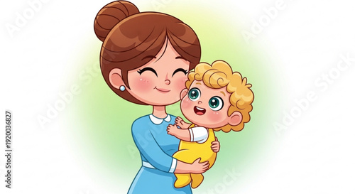 Happy mother holding her baby cartoon illustration of family love and motherhood perfect for greeting cards and childrens themes