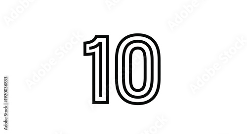Bold number ten graphic in black and white simple silhouette