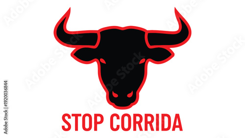 A bold graphic with a bull's head and the phrase stop corrida beneath it isolated on white background, Vector
