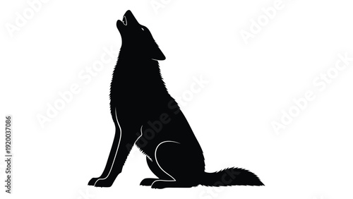 A solitary wolf howling at the moon on a quiet night. isolated on white background, Vector