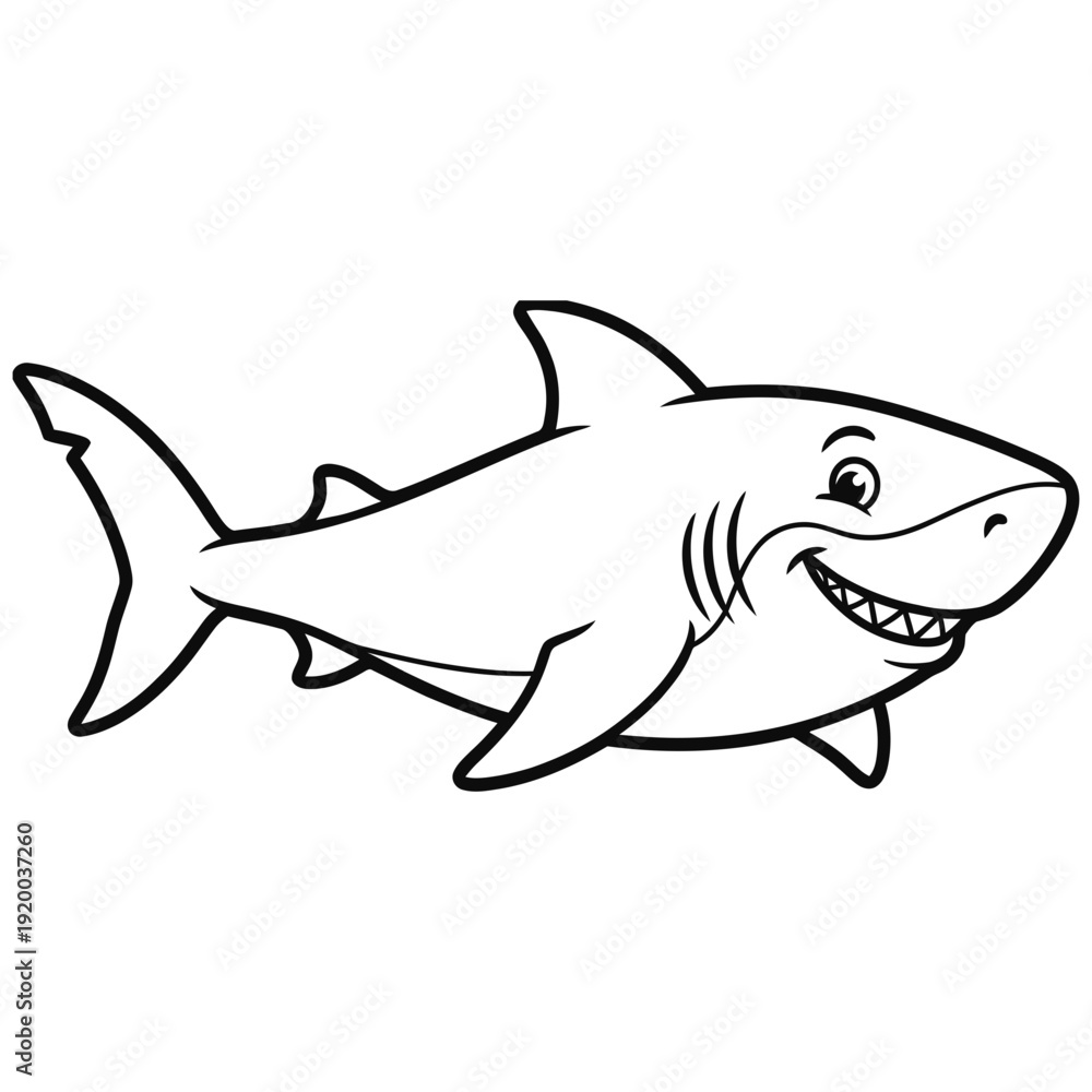 Fototapeta premium Friendly cartoon shark swimming with a happy smile