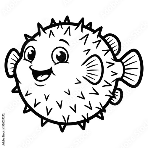 Cute pufferfish with happy expression swimming alone