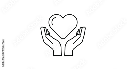 Hands cradling a heart shape a minimalist line art silhouette