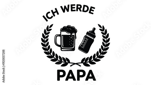 Celebratory design featuring two beer mugs and a congratulatory message for becoming a father isolated on white background, Vector