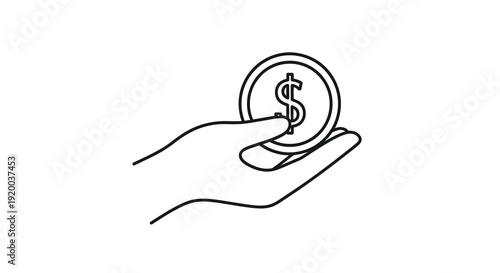 Hand offering a dollar coin with a simple line silhouette