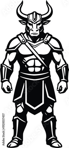 Wallpaper Mural Powerful Minotaur Warrior Vector Illustration: Mythological Creature, Ancient Greek Legend, Fantasy Character Art for T-shirts, Games, and Epic Designs. Bold Black and White Gra... Torontodigital.ca