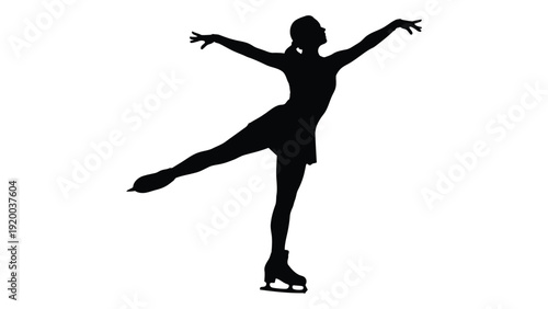 An artistic silhouette of a figure skater performing a graceful pose on the ice isolated on white background, Vector