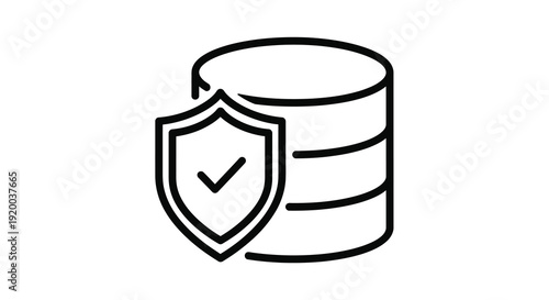Database security icon with shield and checkmark black outline silhouette