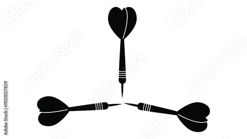 Three darts with heart-shaped tips converging on a central point. isolated on white background, Vector