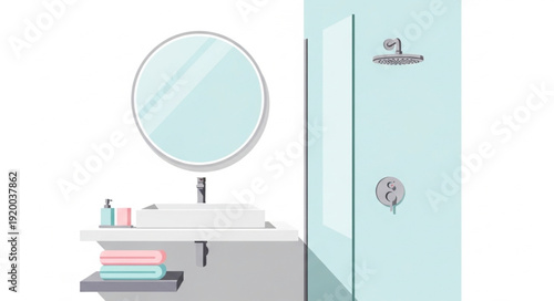 Modern Bathroom Interior With Sink Mirror and Shower.