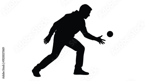 A silhouette of a person in mid-throw of a ball against a white background isolated on white background, Vector