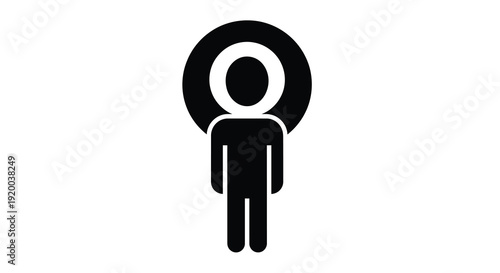 Simple black figure with circular halo above head a striking silhouette