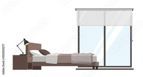 Modern Bedroom Interior With Bed And Nightstand.