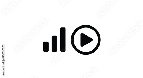 Signal strength and play button icon in black a modern silhouette