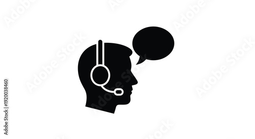 Customer service representative with headset and speech bubble silhouette