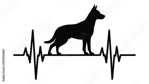 Silhouette of a dog standing on an electrocardiogram line. isolated on white background, Vector