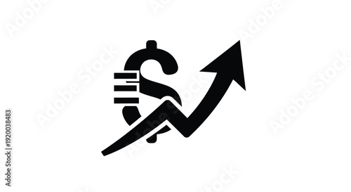 Financial growth represented by an upward trend black silhouette