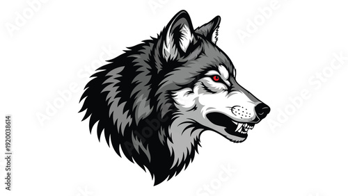 A detailed illustration of a wolf's head showcasing its fur texture and facial features isolated on white background, Vector