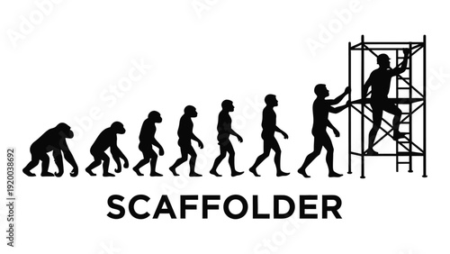 Evolution of construction methods depicted through a series of silhouettes isolated on white background, Vector