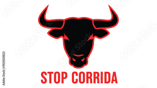A striking graphic with a bull's head and the phrase stop corrida, advocating against bullfighting. isolated on white background, Vector