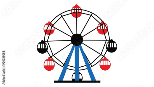 A vibrant amusement park ride with red and black gondolas against a white background. isolated on white background, Vector