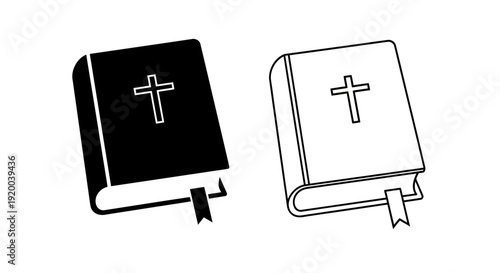 Two open bibles with crosses on covers, religious symbols, spiritual books Vector