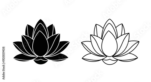 Minimalist black and white lotus flower designs, vector illustration, symbols, art Vector