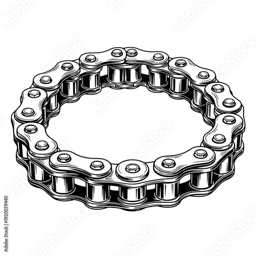 A detailed illustration of a bicycle chain displayed on a neutral background from a top viewpoint.