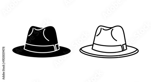 Two hats, fedora hat, black and white, illustration, vector, design, art, style, fashion, accessory, headwear, trendy, modern, classic, elegant, sophisticated Vector