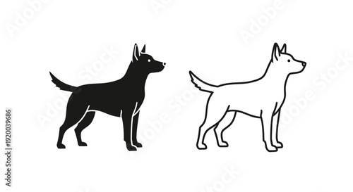 Black and white dog illustration vector art, minimalist dog silhouette, canine design Vector