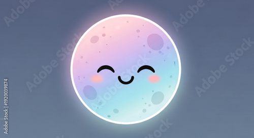 Happy Moon with Smiling Face and Closed Eyes on Gradient Background
