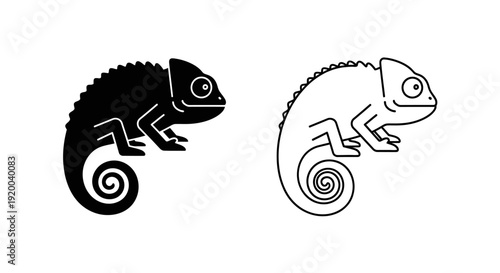 Two black and white chameleon vector illustration, minimalist design, digital art Vector
