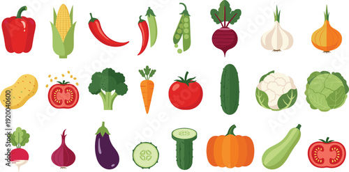 Fresh Vegetable Collection Vector Illustration Featuring Organic Farm Produce Including Tomato Carrot Pepper Cabbage and More for Healthy Food Design