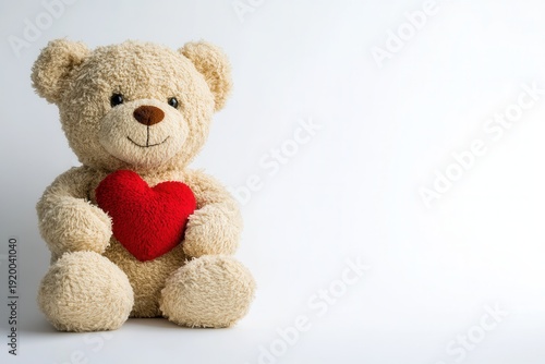 Oldfashioned teddy clutching heart for greetings, Retro plush toy conveying affectionate sentiment for cards, Traditional teddy bear embracing crimson heart ideal for heartfelt greeting designs