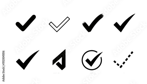 A versatile collection of various checkmark icons in diverse styles, perfect for user interface design, task completion, approval, and selection indicators across digital platforms