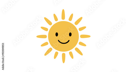 A cute cartoon sun with a cheerful smile and rays, symbolizing warmth, happiness, and a bright day