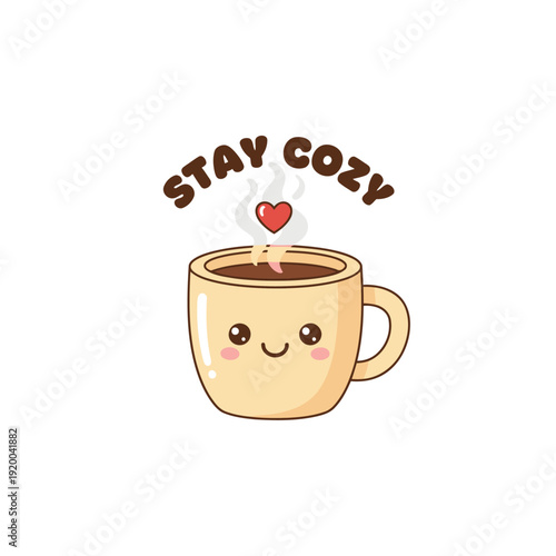 Cozy Beverage Companion: A charming cartoon mug of warm beverage, complete with steam and heart, inviting viewers to relax and enjoy the moment. 